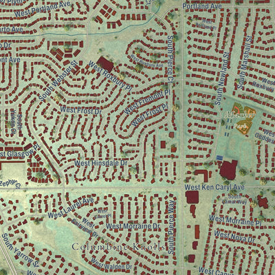 Close-up of the map of Columbine, Colorado print showing street and building detail