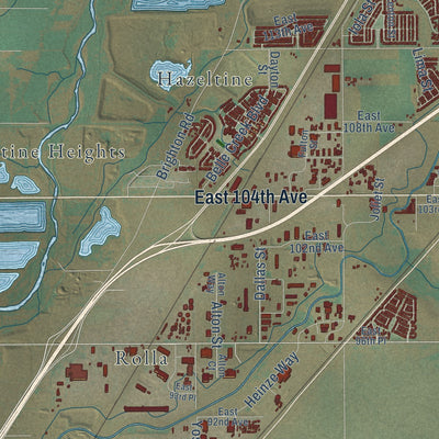 Second close-up of the map of Commerce City, Colorado print showing more streets and buildings