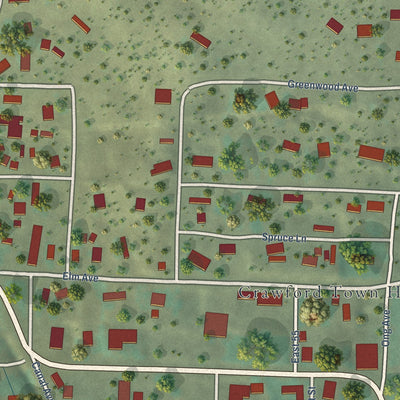 Close-up of the map of Crawford, Colorado print showing street and building detail