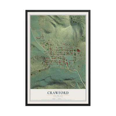 Map of Crawford, Colorado, 12 x 18 inch print in a black wood frame