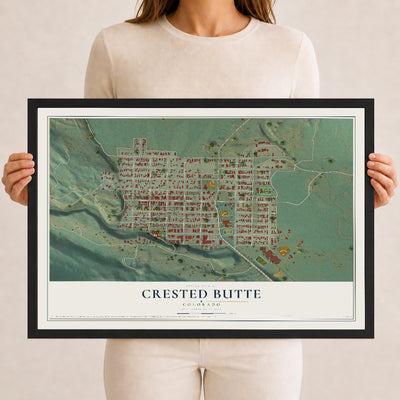 Map of Crested Butte, Colorado, 12 x 18 inch print in a black wood frame