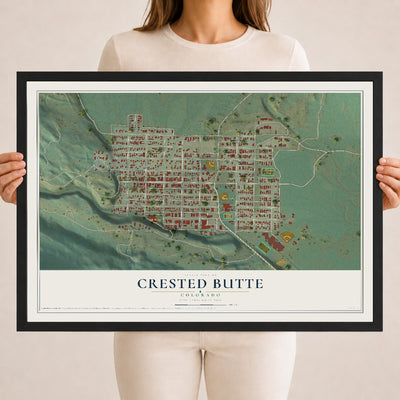 Map of Crested Butte, Colorado, 18 x 24 inch print in a black wood frame