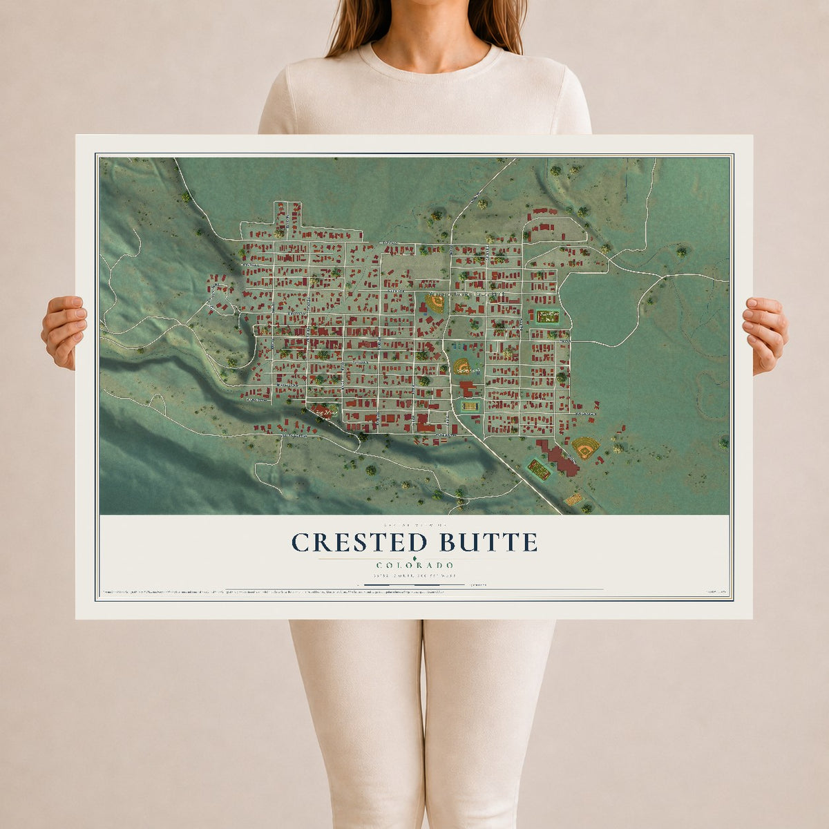 Map of Crested Butte, Colorado, 24 x 36 inch unframed archival matte print