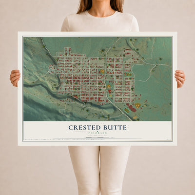 Map of Crested Butte, Colorado, 24 x 36 inch unframed archival matte print