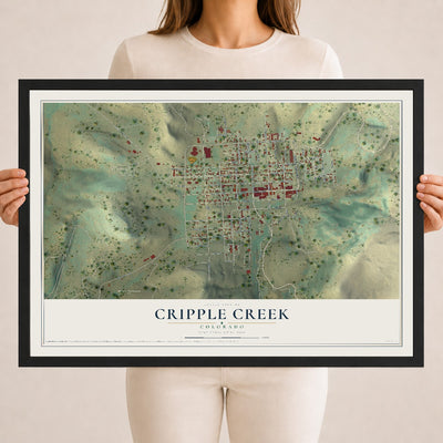 Map of Cripple Creek, Colorado, 18 x 24 inch print in a black wood frame