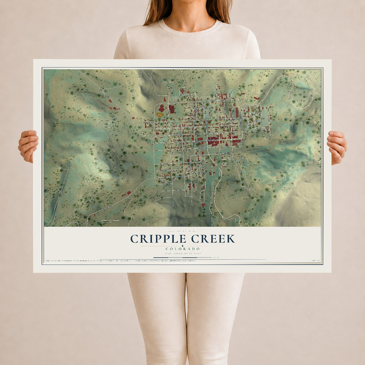 Map of Cripple Creek, Colorado, 24 x 36 inch unframed archival matte print