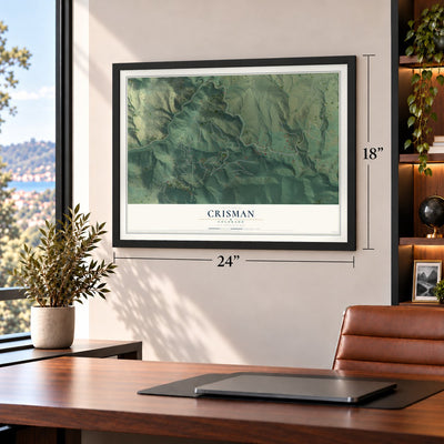 Crisman, Colorado map, 18 x 24 inch print in a black frame in a home office