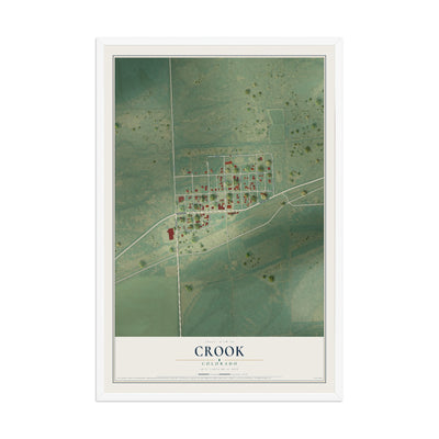 Map of Crook, Colorado, 12 x 18 inch print in a white wood frame