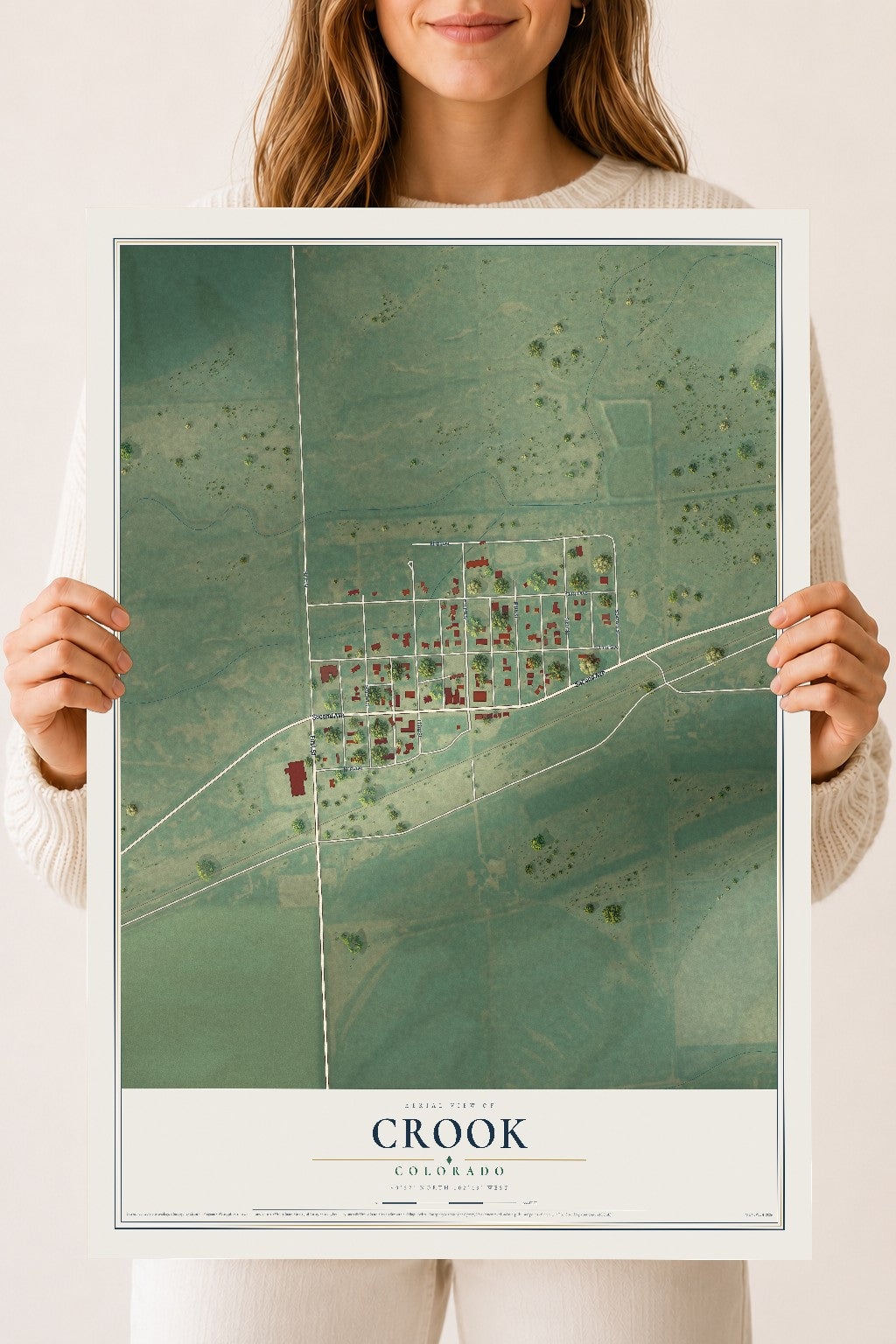 Map of Crook, Colorado, 18 x 24 inch unframed archival matte print