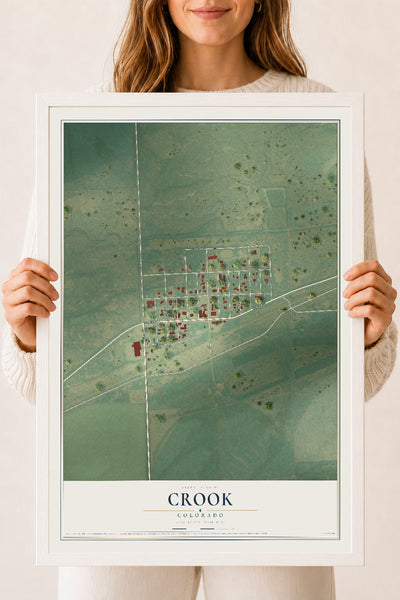 Map of Crook, Colorado, 18 x 24 inch print in a white wood frame