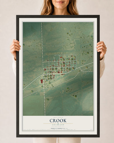Map of Crook, Colorado, 24 x 36 inch print in a black wood frame