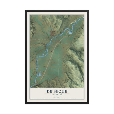 Map of De Beque, Colorado, 12 x 18 inch print in a black wood frame