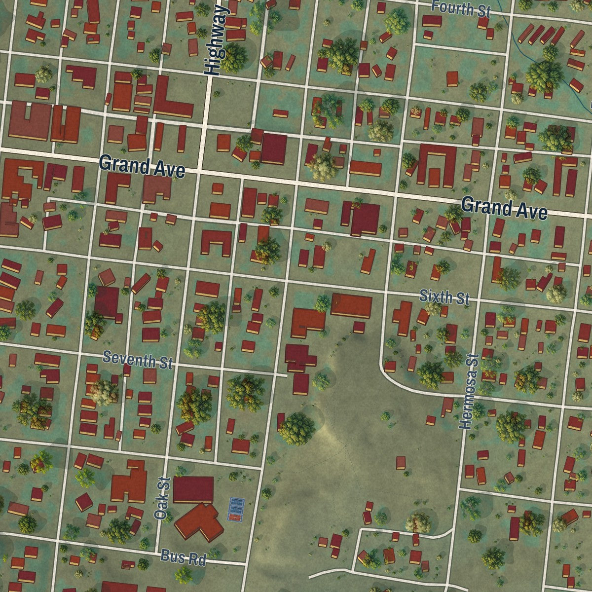 Close-up of the map of Del Norte, Colorado print showing street and building detail