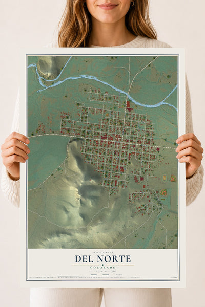 Map of Del Norte, Colorado, 18 x 24 inch unframed archival matte print