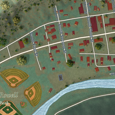 Second close-up of the map of Dolores, Colorado print showing more streets and buildings