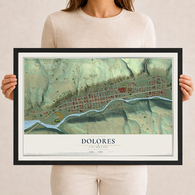 Map of Dolores, Colorado, 12 x 18 inch print in a black wood frame