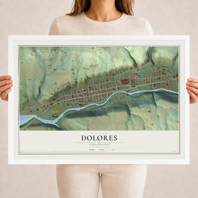 Map of Dolores, Colorado, 18 x 24 inch print in a white wood frame