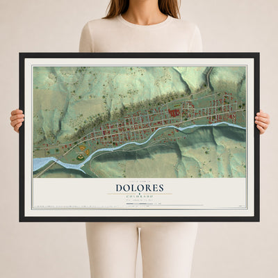 Map of Dolores, Colorado, 24 x 36 inch print in a black wood frame