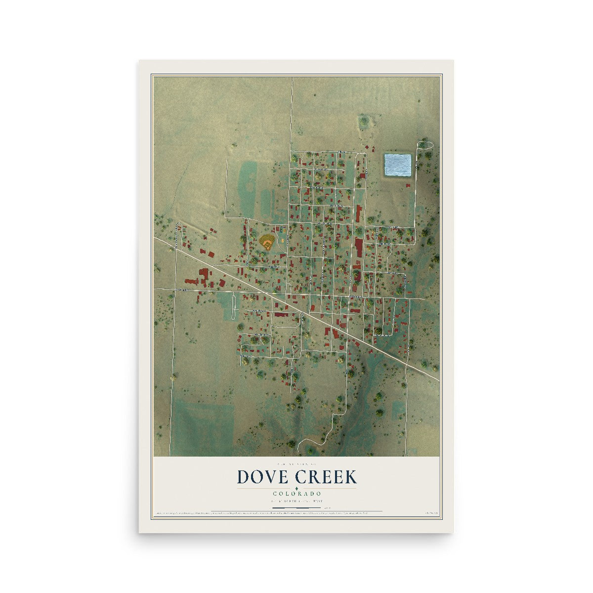 Map of Dove Creek, Colorado, 12 x 18 inch unframed archival matte print