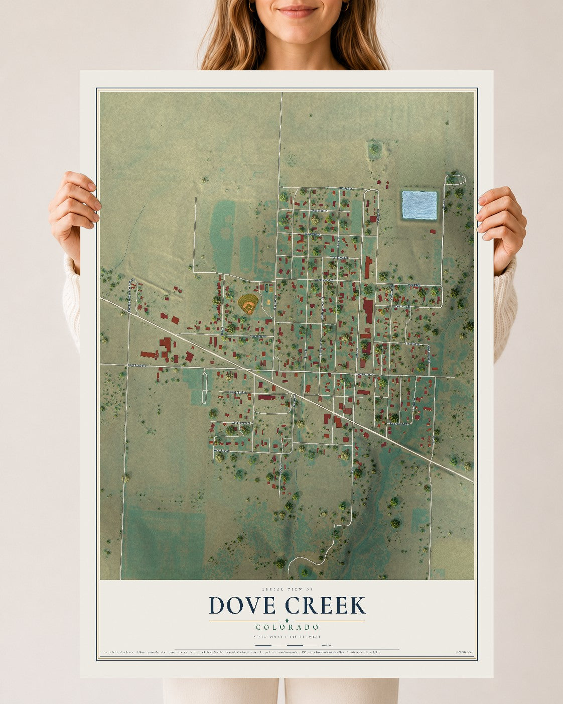 Map of Dove Creek, Colorado, 24 x 36 inch unframed archival matte print