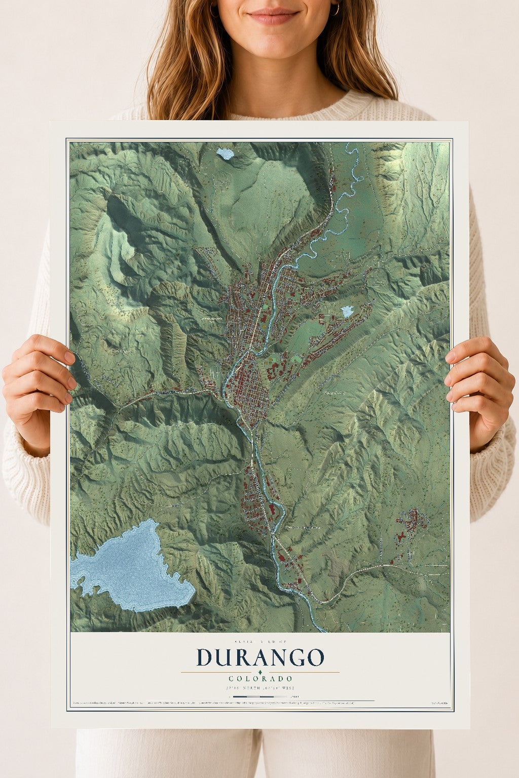 Map of Durango, Colorado, 18 x 24 inch unframed archival matte print