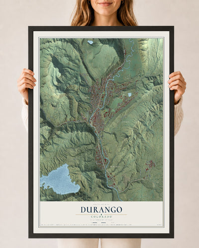 Map of Durango, Colorado, 24 x 36 inch print in a black wood frame