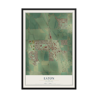 Map of Eaton, Colorado, 12 x 18 inch print in a black wood frame