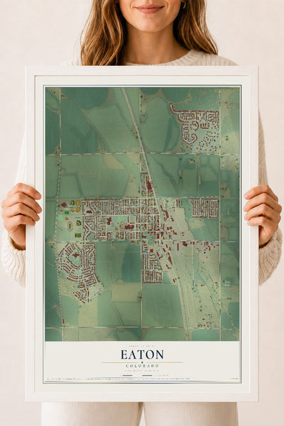 Map of Eaton, Colorado, 18 x 24 inch print in a white wood frame