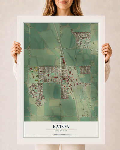 Map of Eaton, Colorado, 24 x 36 inch print in a white wood frame