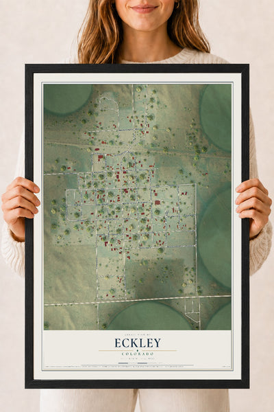 Map of Eckley, Colorado, 18 x 24 inch print in a black wood frame