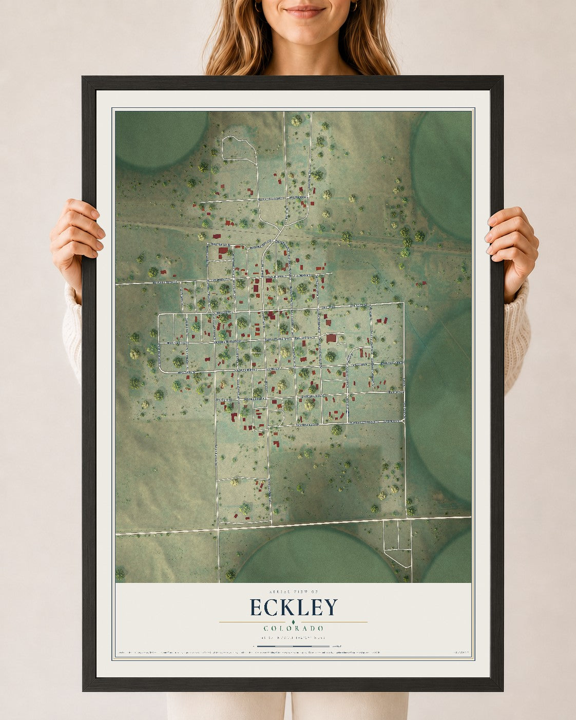 Map of Eckley, Colorado, 24 x 36 inch print in a black wood frame