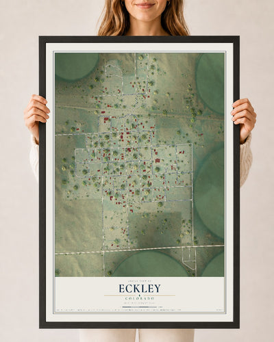 Map of Eckley, Colorado, 24 x 36 inch print in a black wood frame