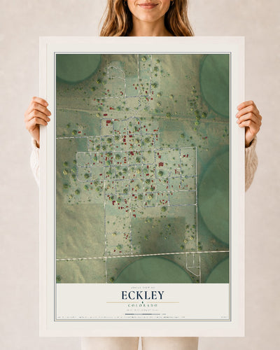 Map of Eckley, Colorado, 24 x 36 inch print in a white wood frame