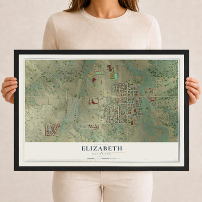 Map of Elizabeth, Colorado, 12 x 18 inch print in a black wood frame