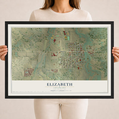 Map of Elizabeth, Colorado, 18 x 24 inch print in a black wood frame