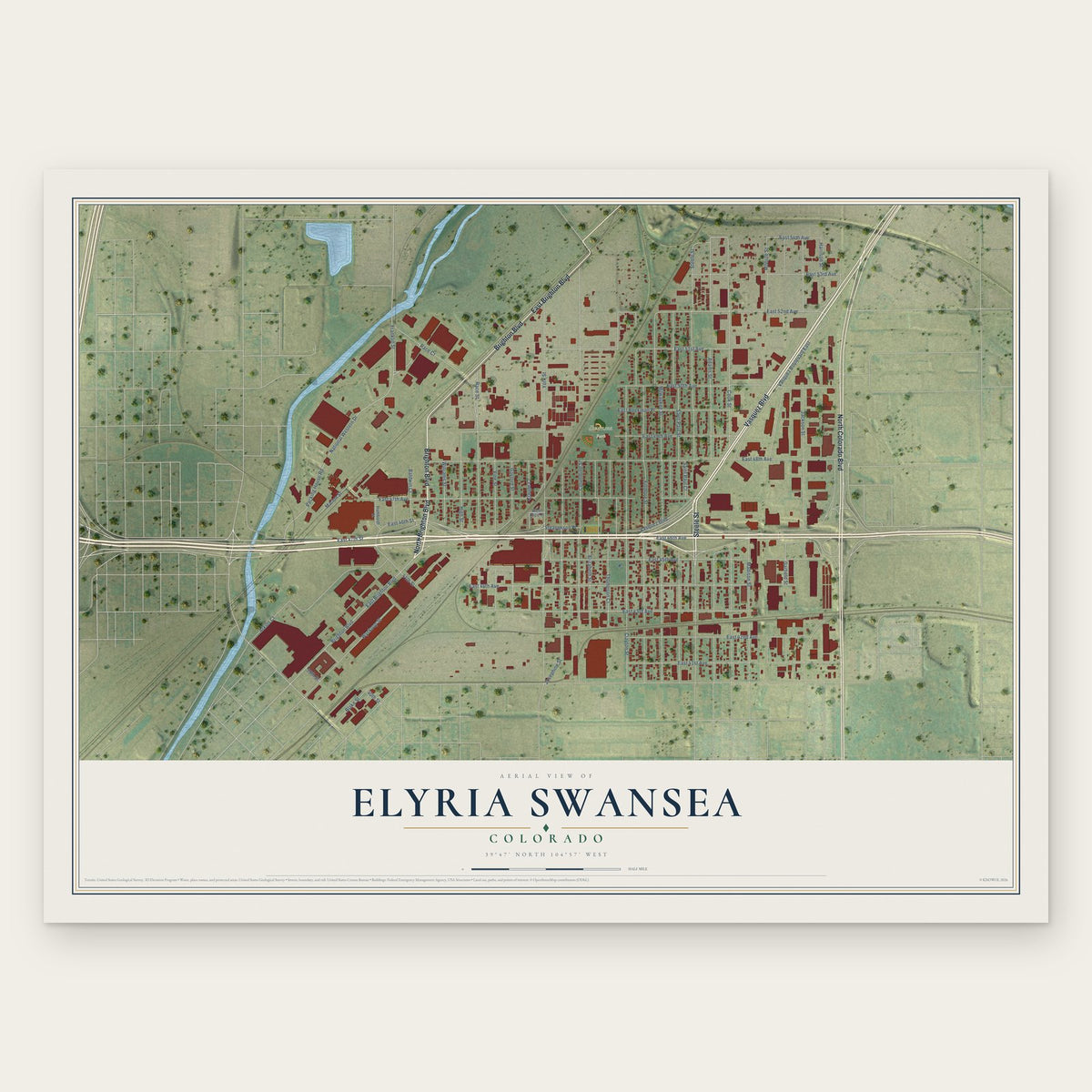 Elyria Swansea, Colorado map print, the full design