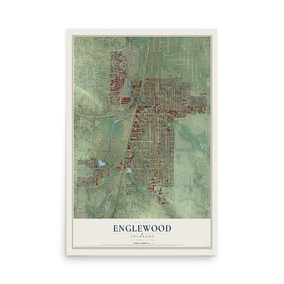 Map of Englewood, Colorado, 12 x 18 inch unframed archival matte print