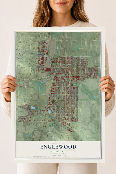 Map of Englewood, Colorado, 18 x 24 inch unframed archival matte print