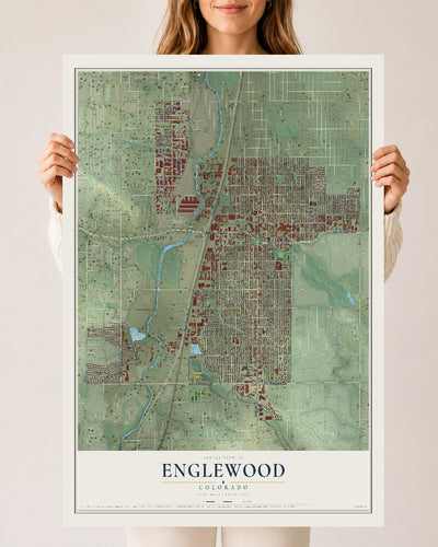 Map of Englewood, Colorado, 24 x 36 inch unframed archival matte print
