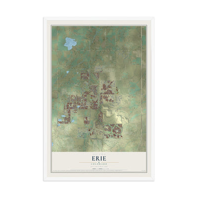 Map of Erie, Colorado, 12 x 18 inch print in a white wood frame