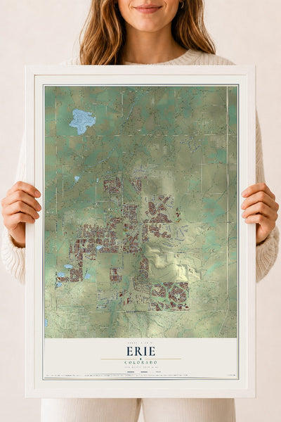 Map of Erie, Colorado, 18 x 24 inch print in a white wood frame