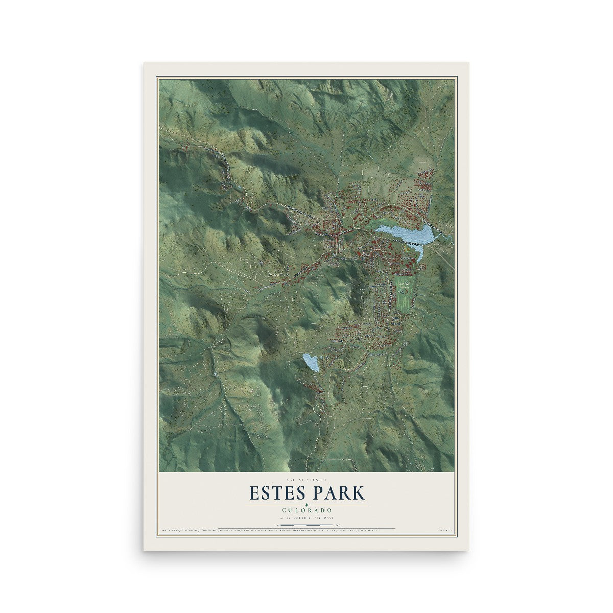 Map of Estes Park, Colorado, 12 x 18 inch unframed archival matte print