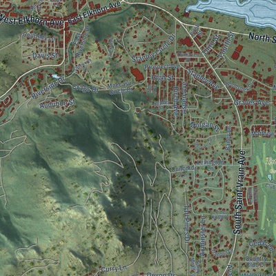 Close-up of the map of Estes Park, Colorado print showing street and building detail