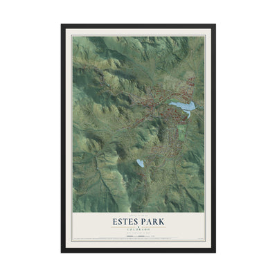Map of Estes Park, Colorado, 12 x 18 inch print in a black wood frame
