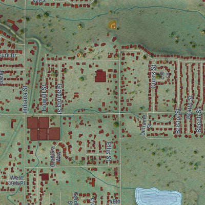 Close-up of the map of Fairmount, Colorado print showing street and building detail