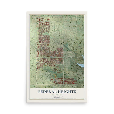 Map of Federal Heights, Colorado, 12 x 18 inch unframed archival matte print