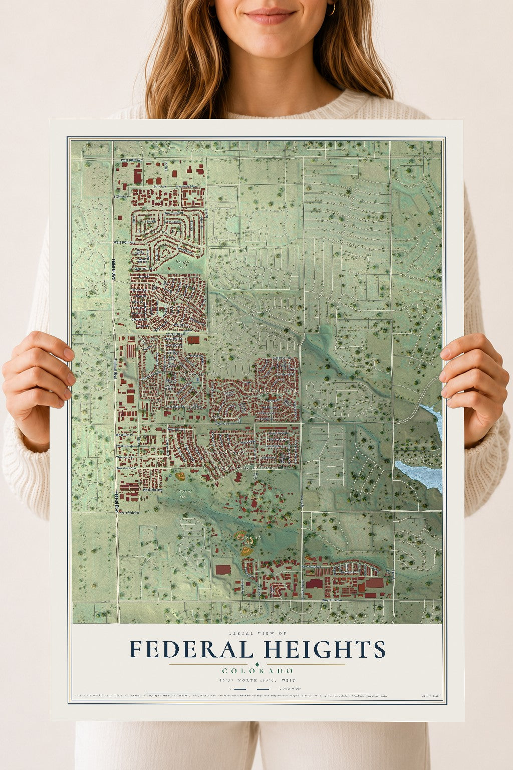 Map of Federal Heights, Colorado, 18 x 24 inch unframed archival matte print