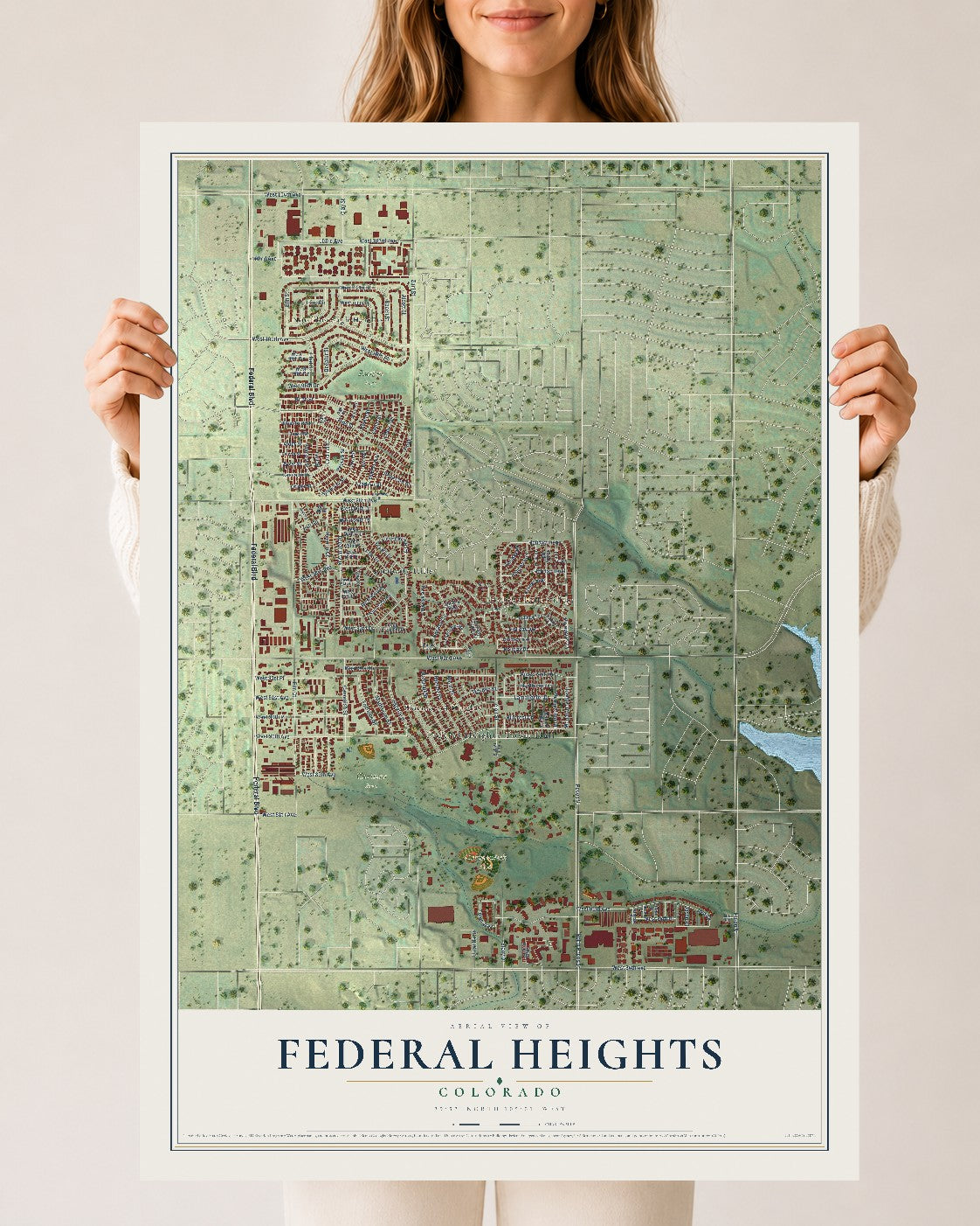 Map of Federal Heights, Colorado, 24 x 36 inch unframed archival matte print