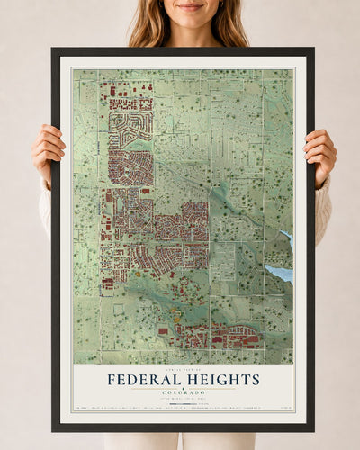 Map of Federal Heights, Colorado, 24 x 36 inch print in a black wood frame