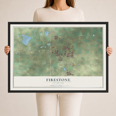 Map of Firestone, Colorado, 24 x 36 inch print in a black wood frame